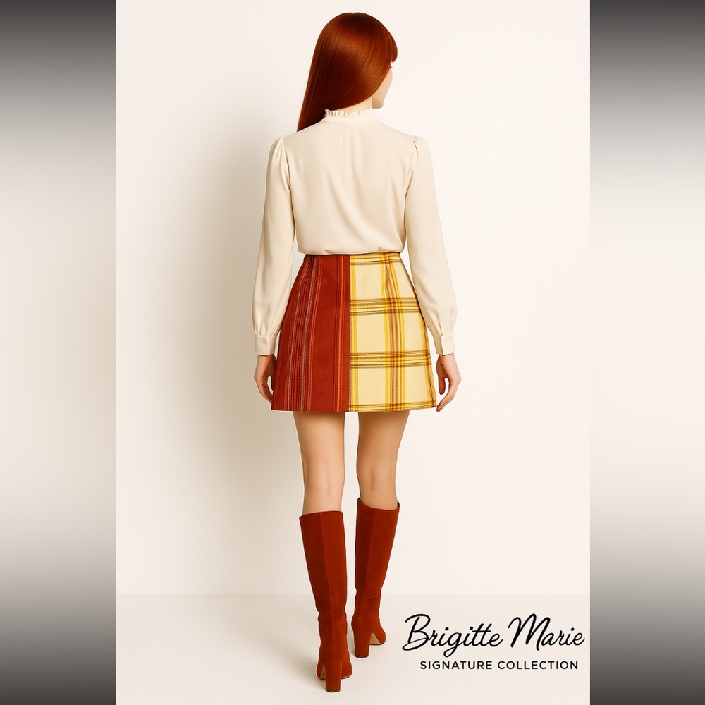 Silk Patchwork Plaid Mini Skirt - Picture 2 of 6